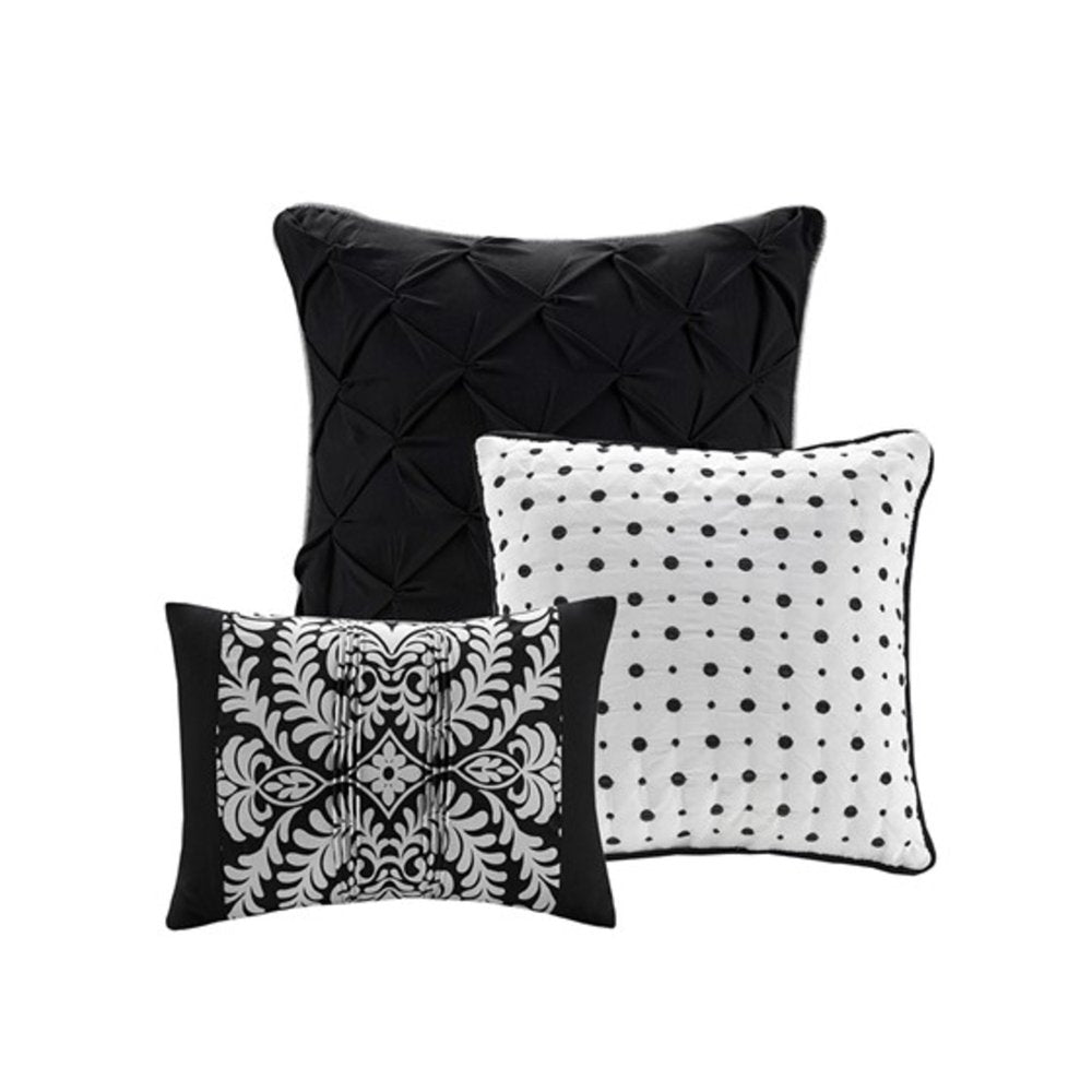 Set of Seven Black And White Damask King Ring Stitch Polyester Sham And Comforter HomeRoots