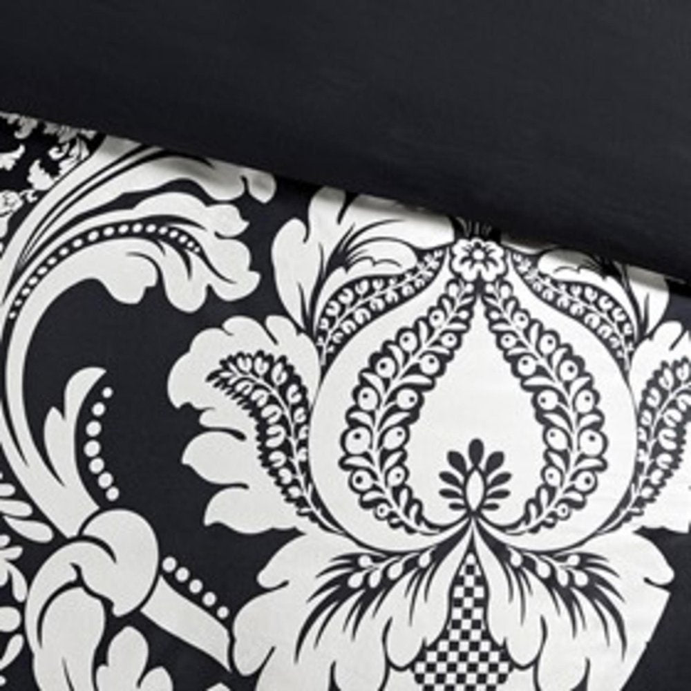Set of Seven Black And White Damask King Ring Stitch Polyester Sham And Comforter HomeRoots