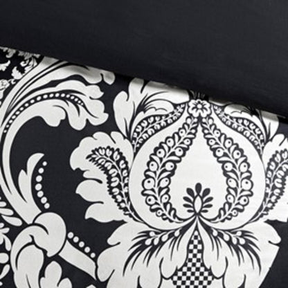 Set of Seven Black And White Damask King Ring Stitch Polyester Sham And Comforter HomeRoots