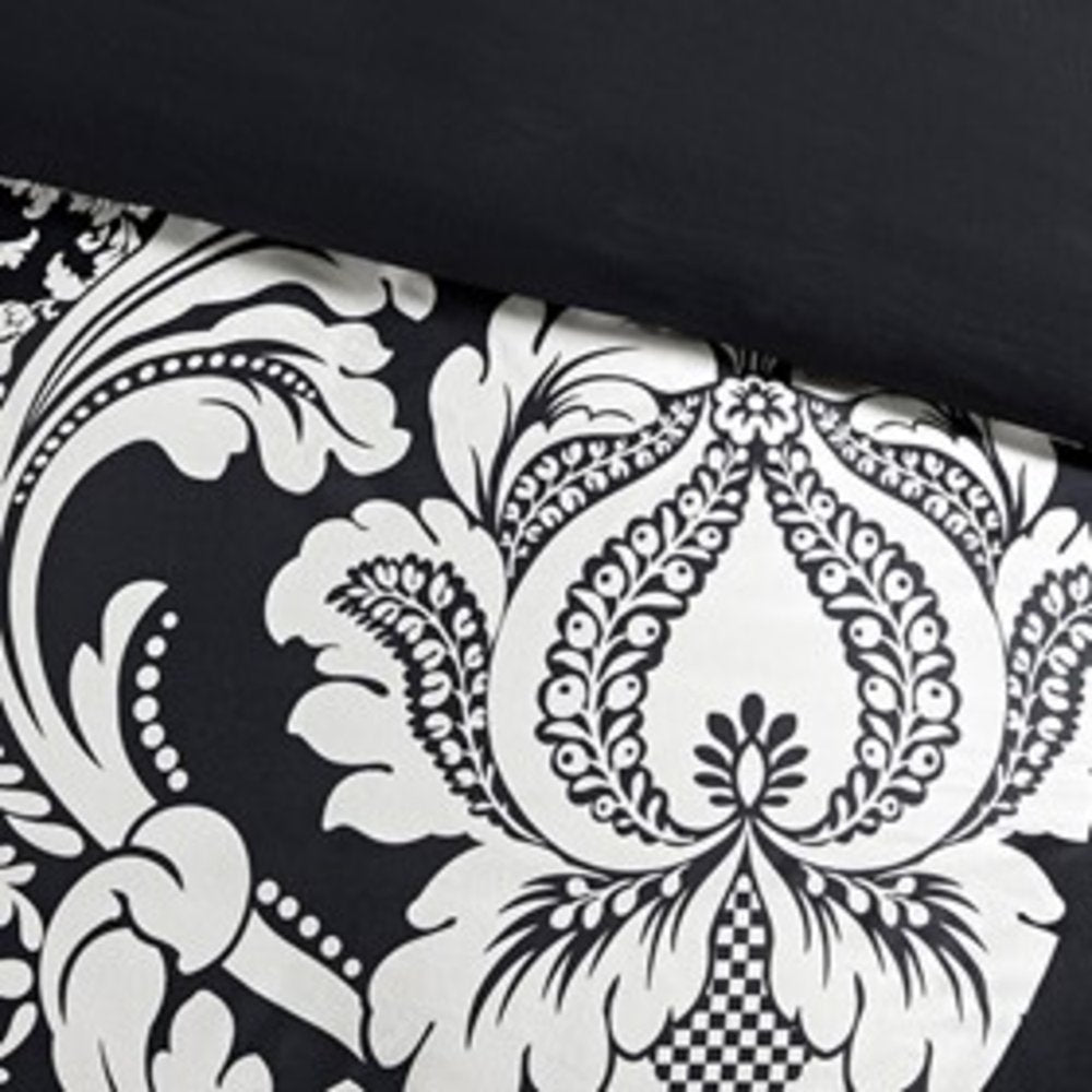 Set of Seven Black And White Damask King Ring Stitch Polyester Sham And Comforter HomeRoots