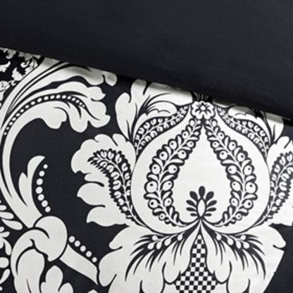 Set of Seven Black And White Damask King Ring Stitch Polyester Sham And Comforter HomeRoots