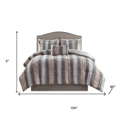 Set of Four Gray And Pink Striped King Ring Stitch Polyester Sham And Comforter HomeRoots
