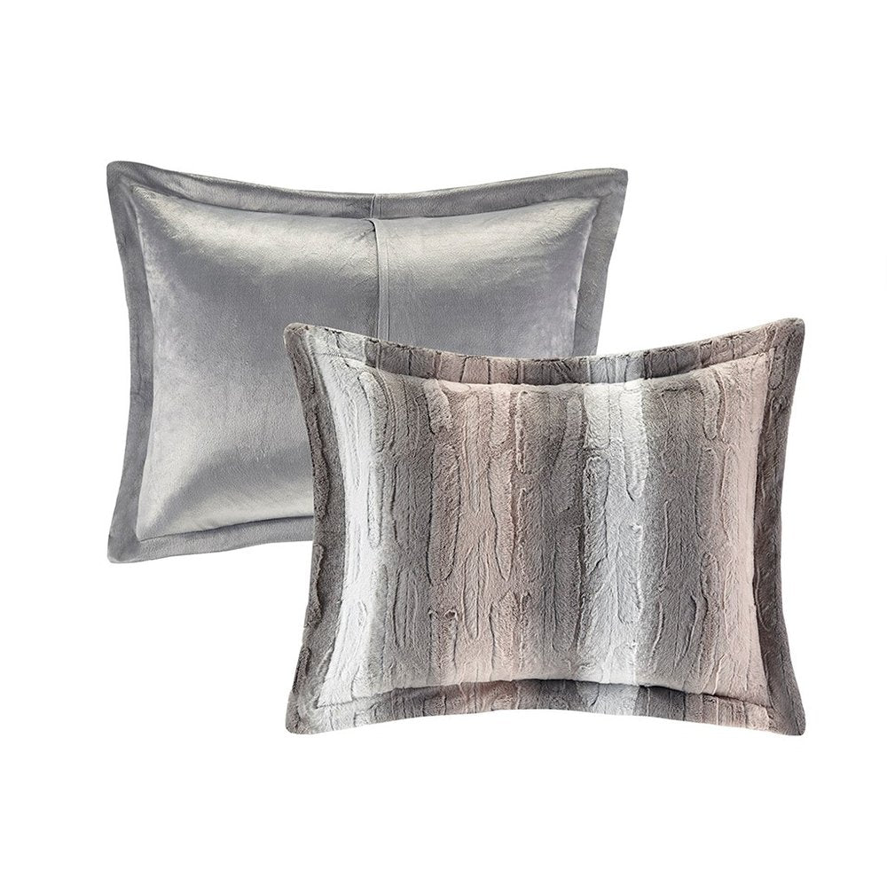 Set of Four Gray And Pink Striped King Ring Stitch Polyester Sham And Comforter HomeRoots