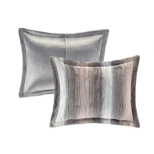 Set of Four Gray And Pink Striped King Ring Stitch Polyester Sham And Comforter HomeRoots