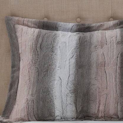 Set of Four Gray And Pink Striped King Ring Stitch Polyester Sham And Comforter HomeRoots