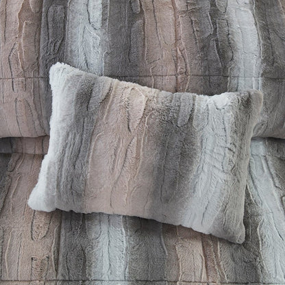 Set of Four Gray And Pink Striped King Ring Stitch Polyester Sham And Comforter HomeRoots