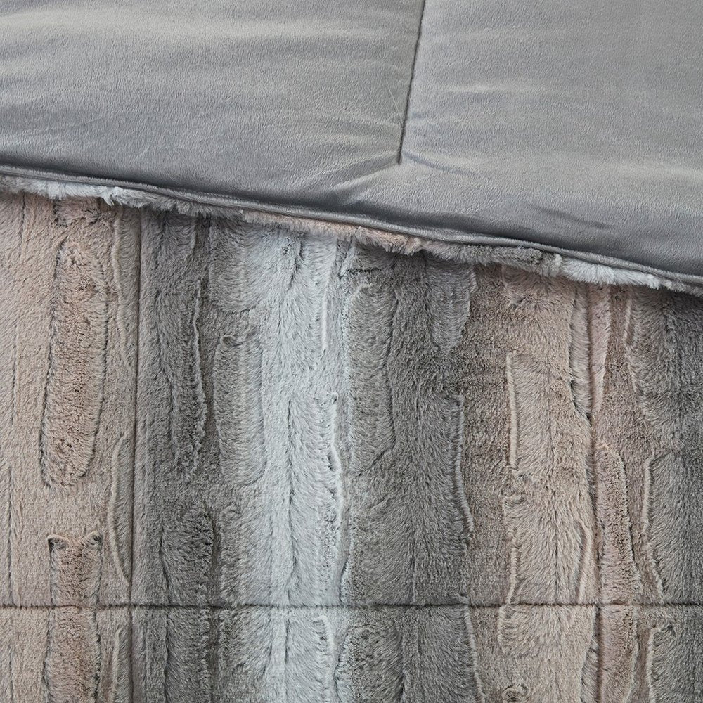 Set of Four Gray And Pink Striped Queen Ring Stitch Polyester Sham And Comforter HomeRoots