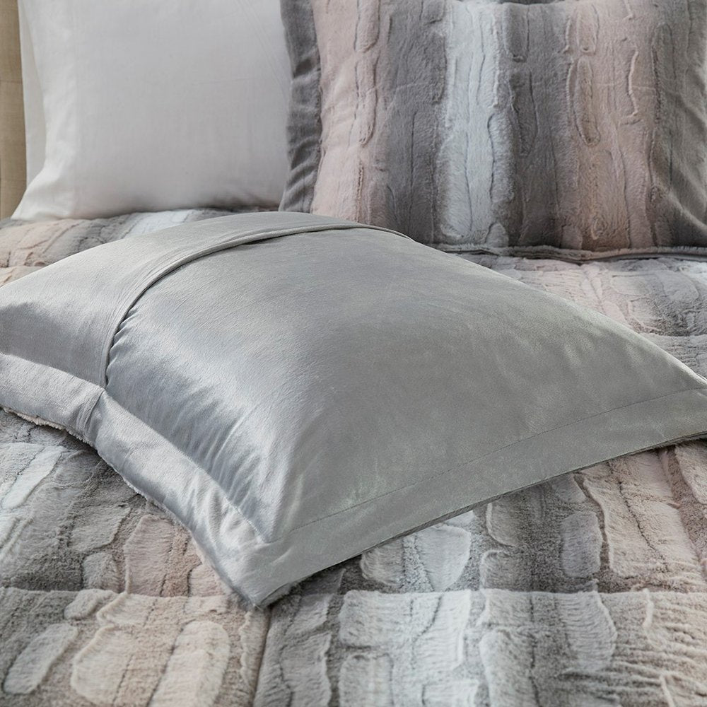 Set of Four Gray And Pink Striped Queen Ring Stitch Polyester Sham And Comforter HomeRoots