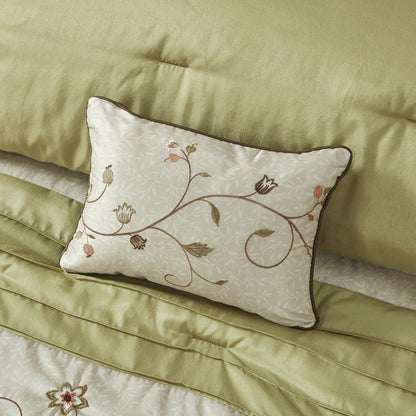 Set of Seven Green And Brown Floral King Ring Stitch Polyester Sham And Comforter HomeRoots