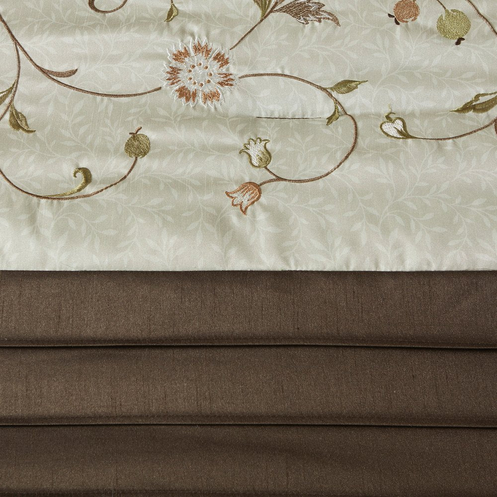 Set of Seven Green And Brown Floral King Ring Stitch Polyester Sham And Comforter HomeRoots