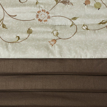 Set of Seven Green And Brown Floral King Ring Stitch Polyester Sham And Comforter HomeRoots