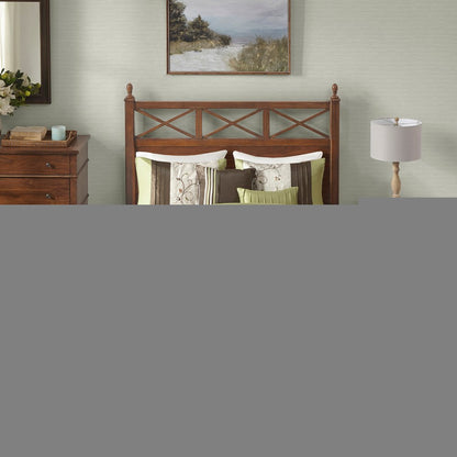 Set of Seven Green And Brown Floral King Ring Stitch Polyester Sham And Comforter HomeRoots
