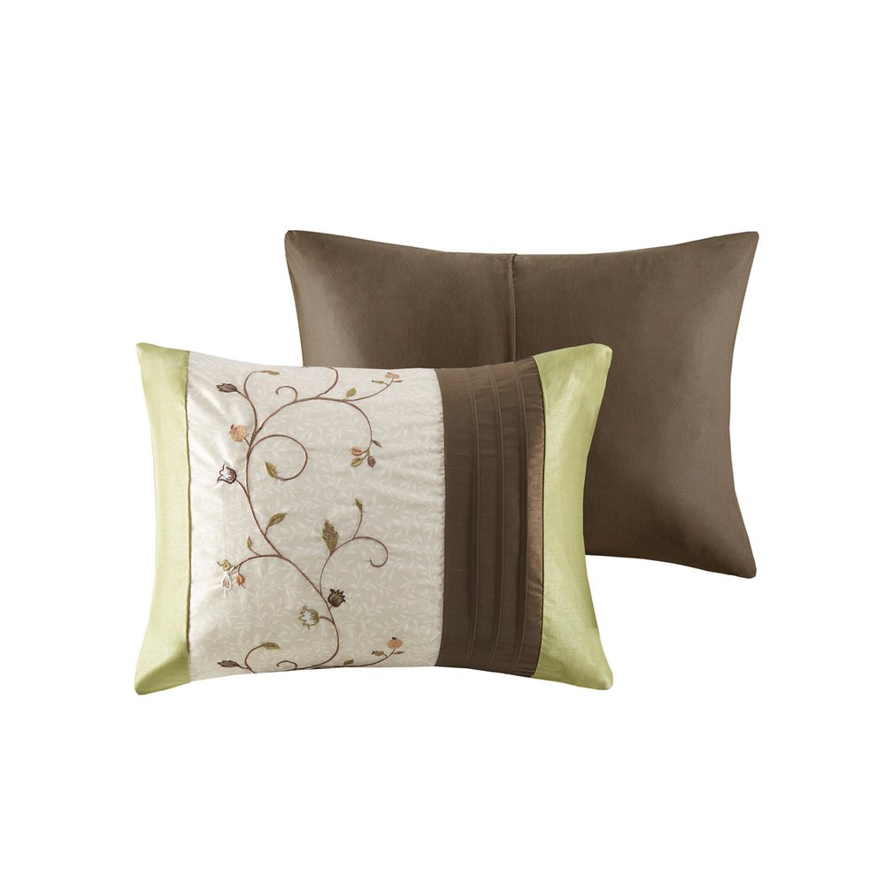 Set of Seven Green And Brown Floral King Ring Stitch Polyester Sham And Comforter HomeRoots