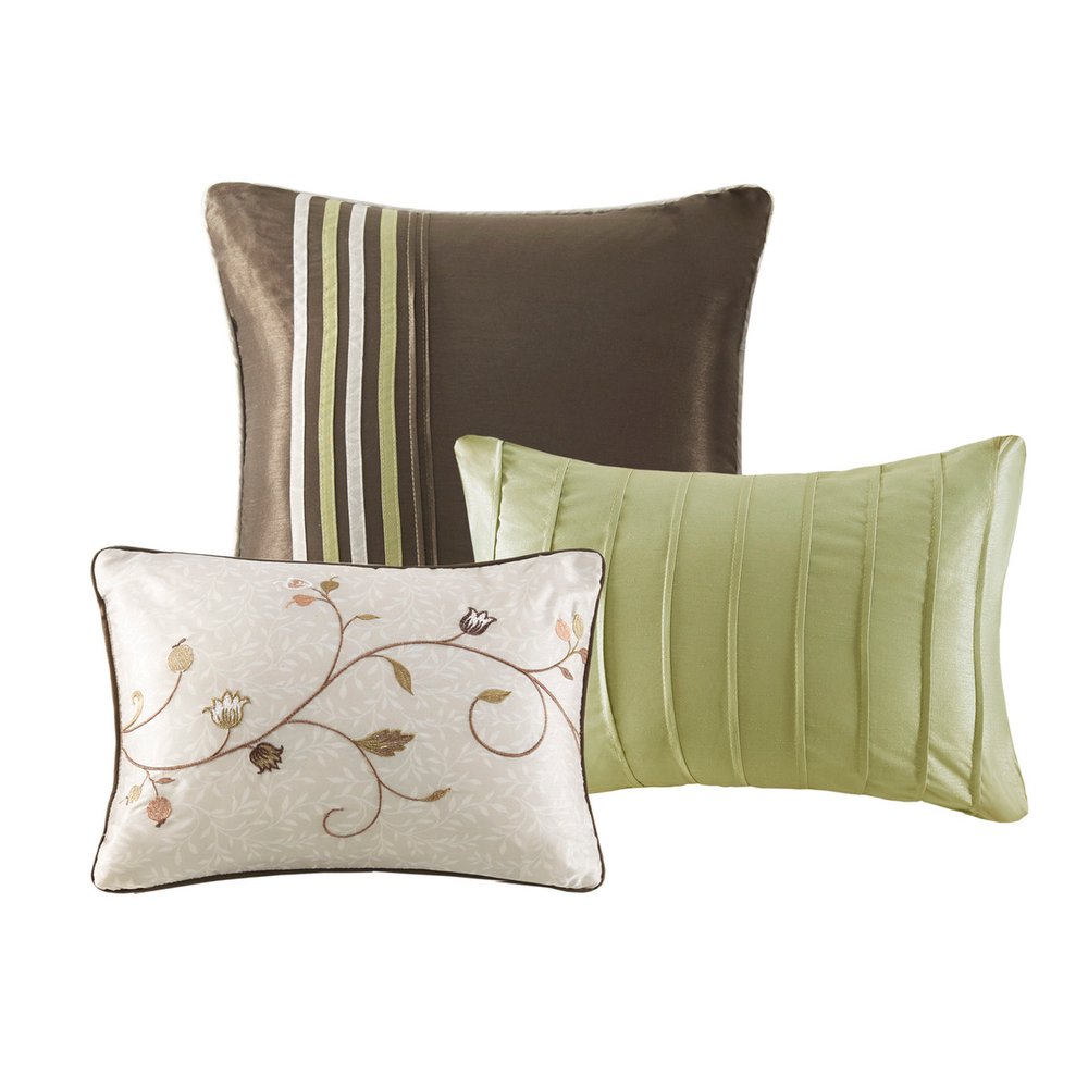 Set of Seven Green And Brown Floral King Ring Stitch Polyester Sham And Comforter HomeRoots