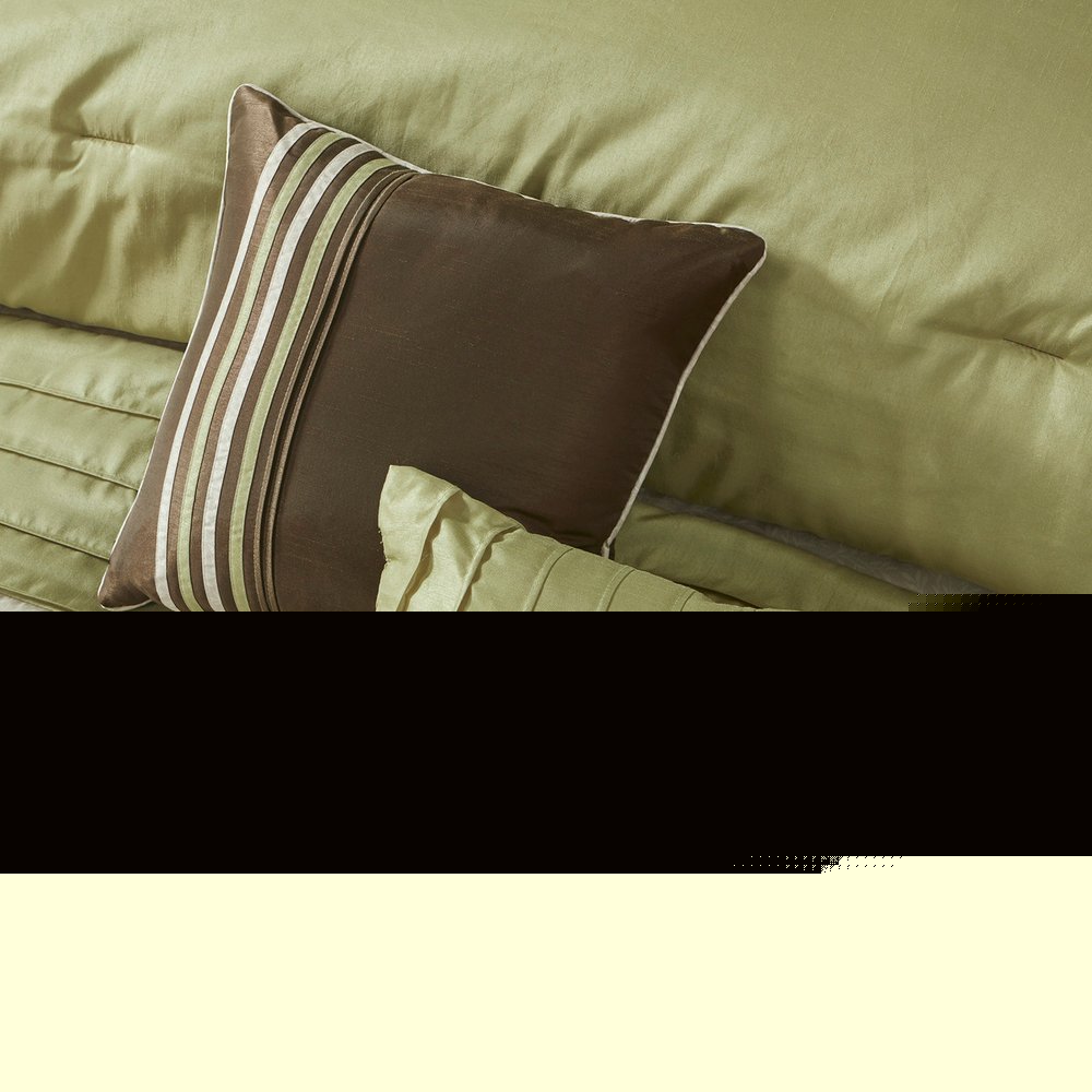 Set of Seven Green And Brown Floral King Ring Stitch Polyester Sham And Comforter HomeRoots