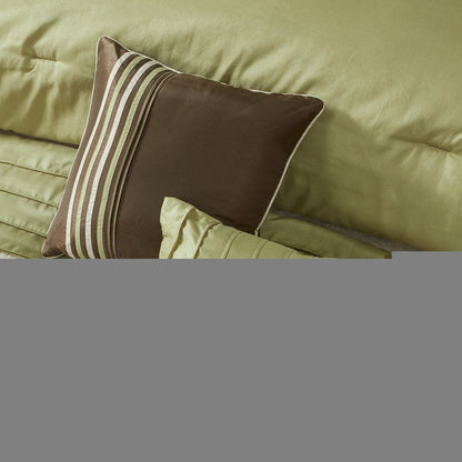Set of Seven Green And Brown Floral King Ring Stitch Polyester Sham And Comforter HomeRoots