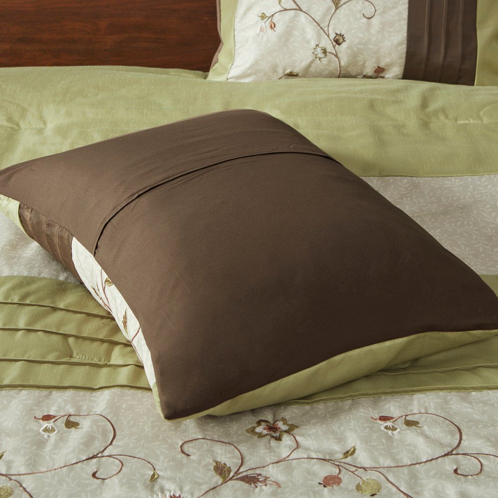 Set of Seven Green And Brown Floral King Ring Stitch Polyester Sham And Comforter HomeRoots