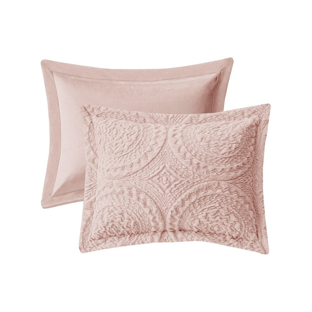 Set of Three Blush Medallion Queen Ring Stitch Polyester Sham And Comforter HomeRoots
