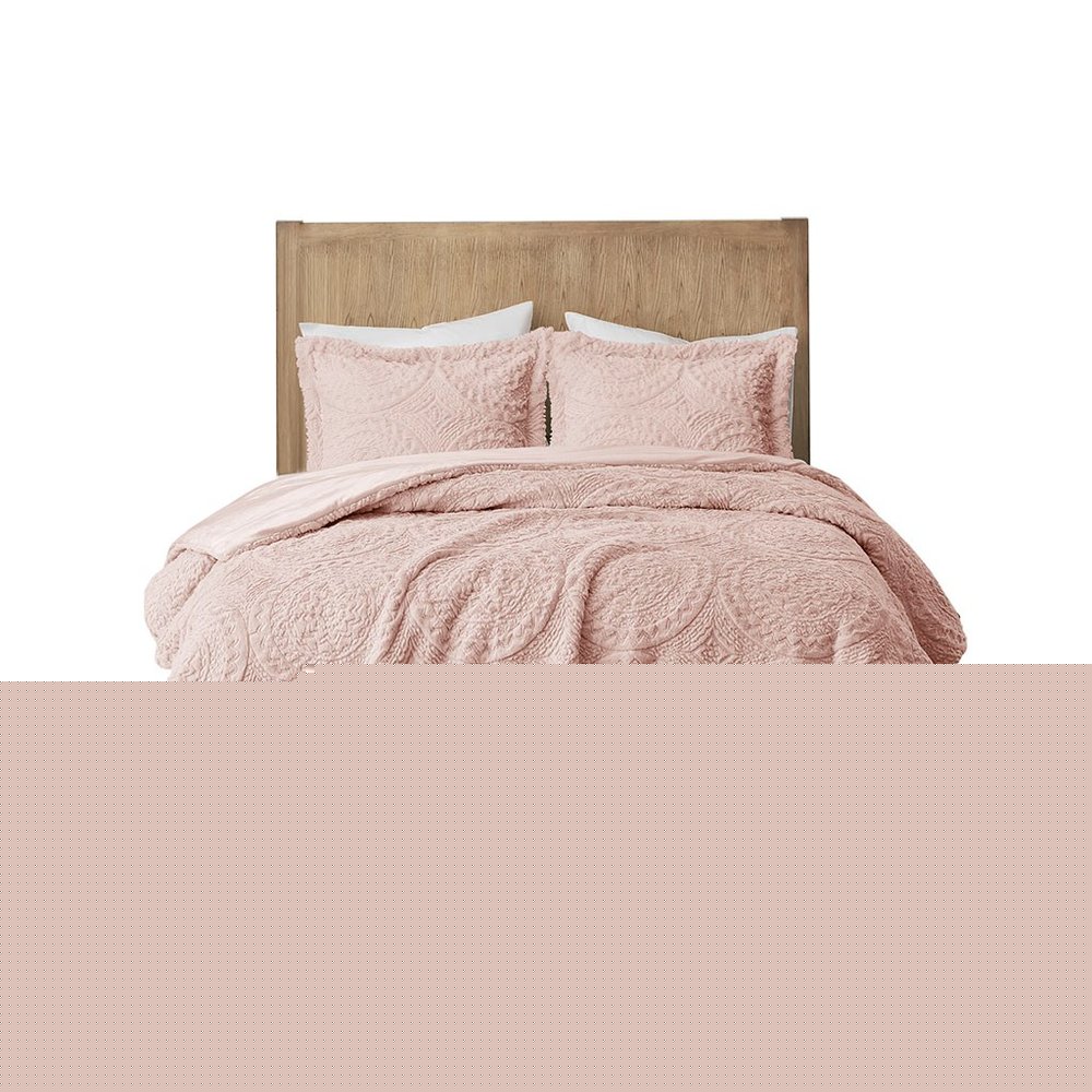 Set of Three Blush Medallion Queen Ring Stitch Polyester Sham And Comforter HomeRoots