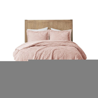 Set of Three Blush Medallion Queen Ring Stitch Polyester Sham And Comforter HomeRoots