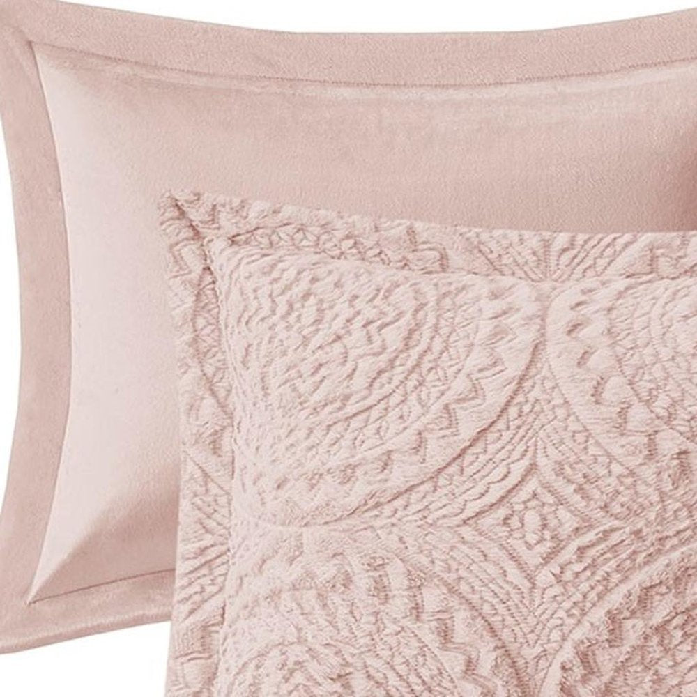 Set of Three Blush Medallion Queen Ring Stitch Polyester Sham And Comforter HomeRoots