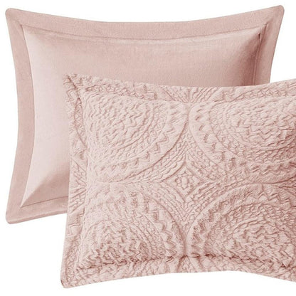 Set of Three Blush Medallion Queen Ring Stitch Polyester Sham And Comforter HomeRoots