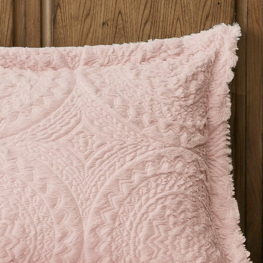 Set of Three Blush Medallion Queen Ring Stitch Polyester Sham And Comforter HomeRoots