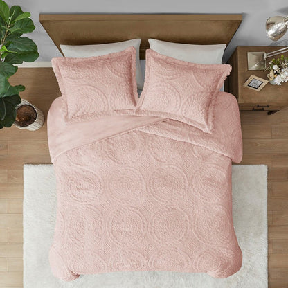 Set of Three Blush Medallion Twin Ring Stitch Polyester Sham And Comforter HomeRoots