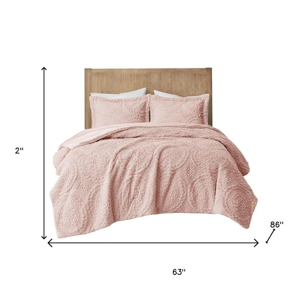 Set of Three Blush Medallion Twin Ring Stitch Polyester Sham And Comforter HomeRoots