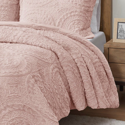Set of Three Blush Medallion Twin Ring Stitch Polyester Sham And Comforter HomeRoots