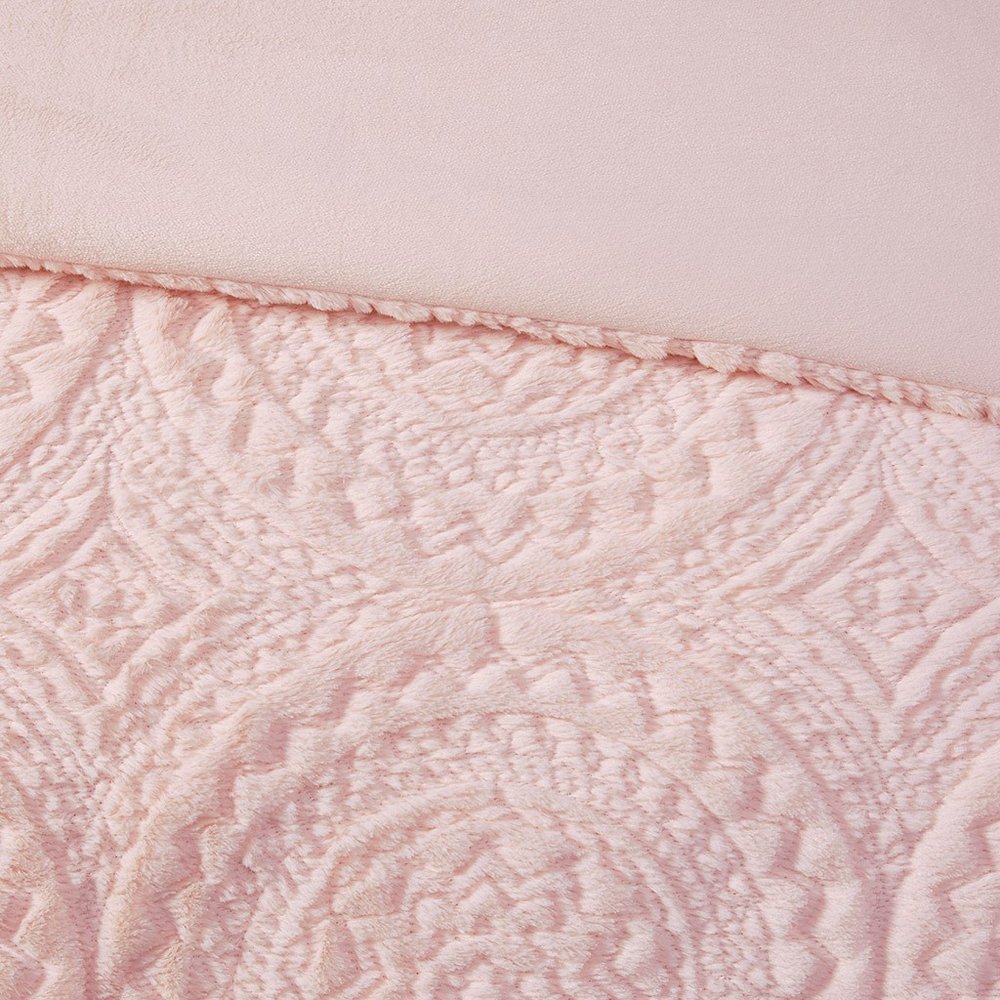 Set of Three Blush Medallion Twin Ring Stitch Polyester Sham And Comforter HomeRoots