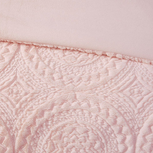 Set of Three Blush Medallion Twin Ring Stitch Polyester Sham And Comforter HomeRoots