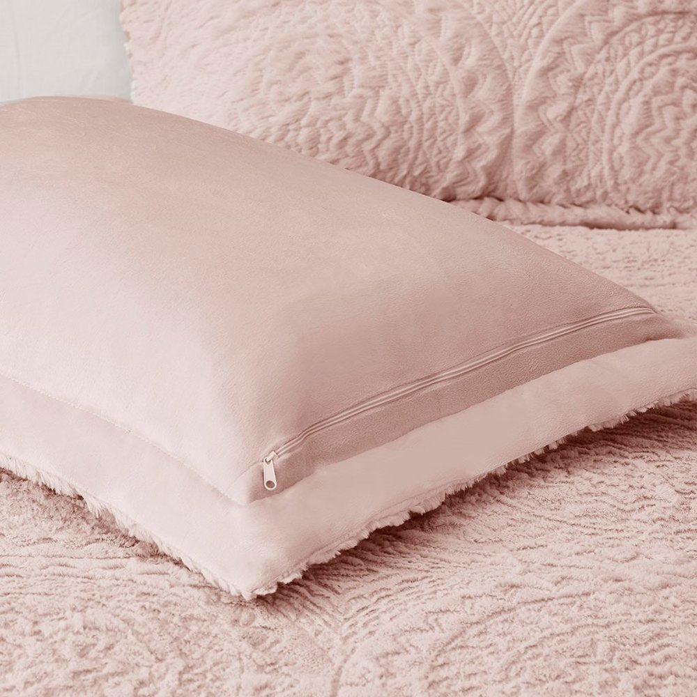 Set of Three Blush Medallion Twin Ring Stitch Polyester Sham And Comforter HomeRoots