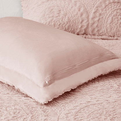 Set of Three Blush Medallion Twin Ring Stitch Polyester Sham And Comforter HomeRoots