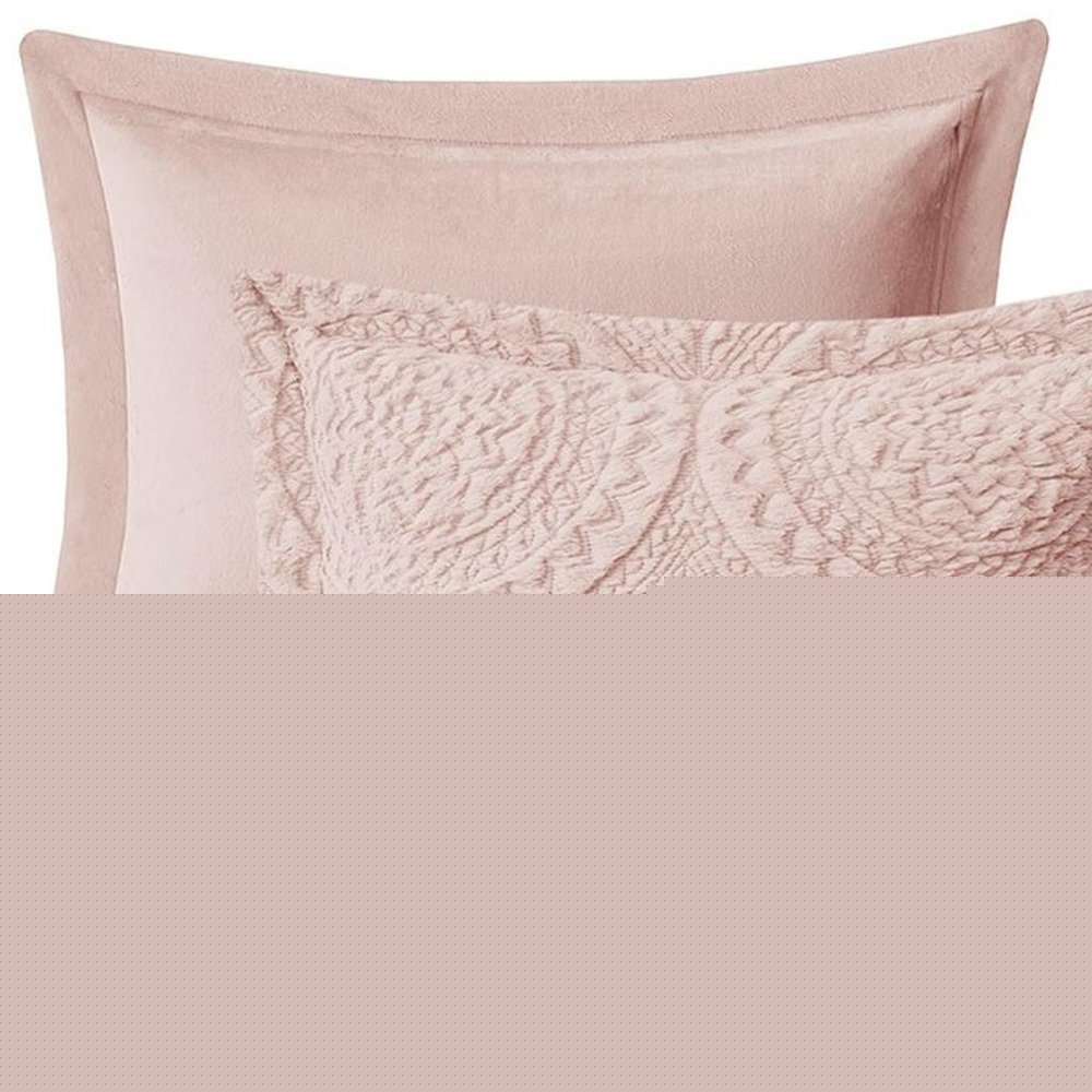 Set of Three Blush Medallion Twin Ring Stitch Polyester Sham And Comforter HomeRoots
