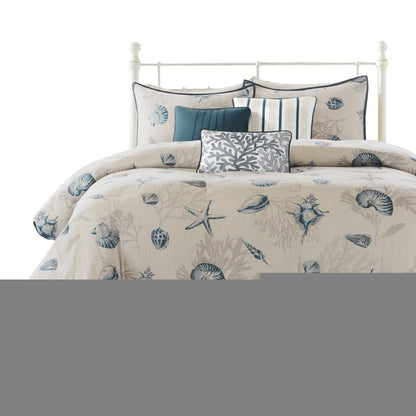 Set of Seven Blue And Ivory King Ring Stitch Sham And Comforter HomeRoots