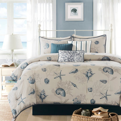 Set of Seven Blue And Ivory King Ring Stitch Sham And Comforter HomeRoots