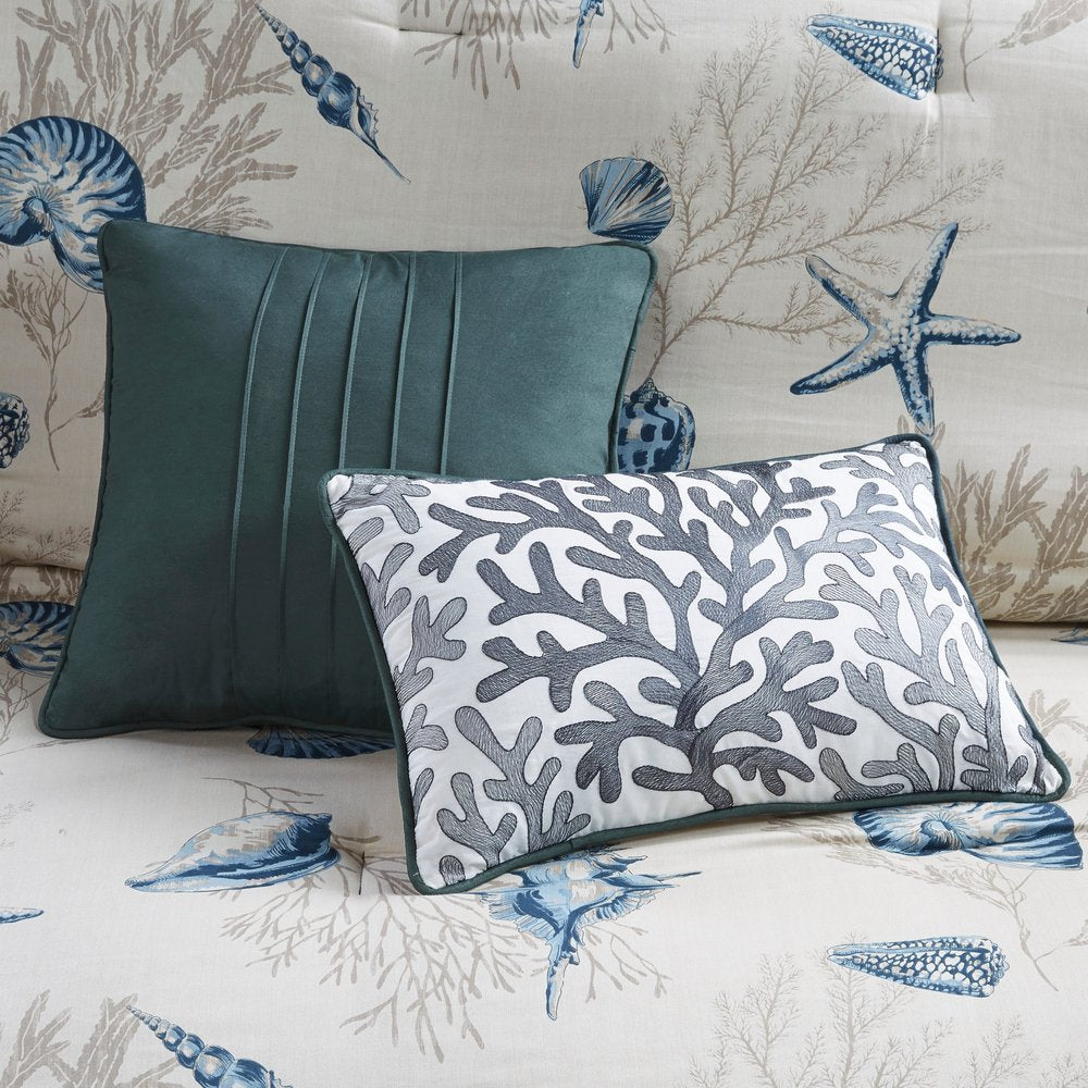 Set of Seven Blue And Ivory King Ring Stitch Sham And Comforter HomeRoots