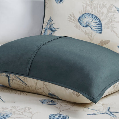 Set of Seven Blue And Ivory King Ring Stitch Sham And Comforter HomeRoots