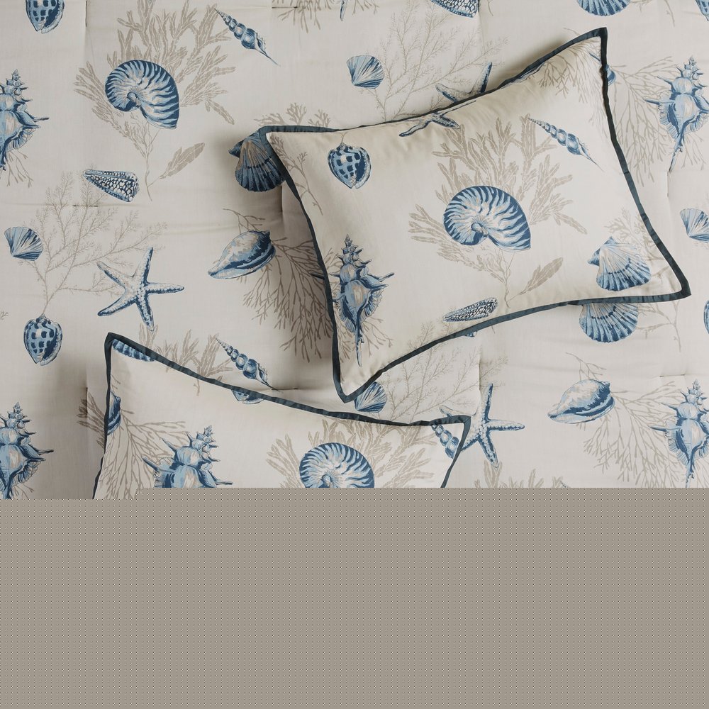 Set of Seven Blue And Ivory King Ring Stitch Sham And Comforter HomeRoots