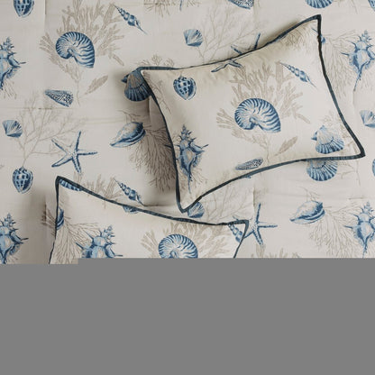 Set of Seven Blue And Ivory King Ring Stitch Sham And Comforter HomeRoots