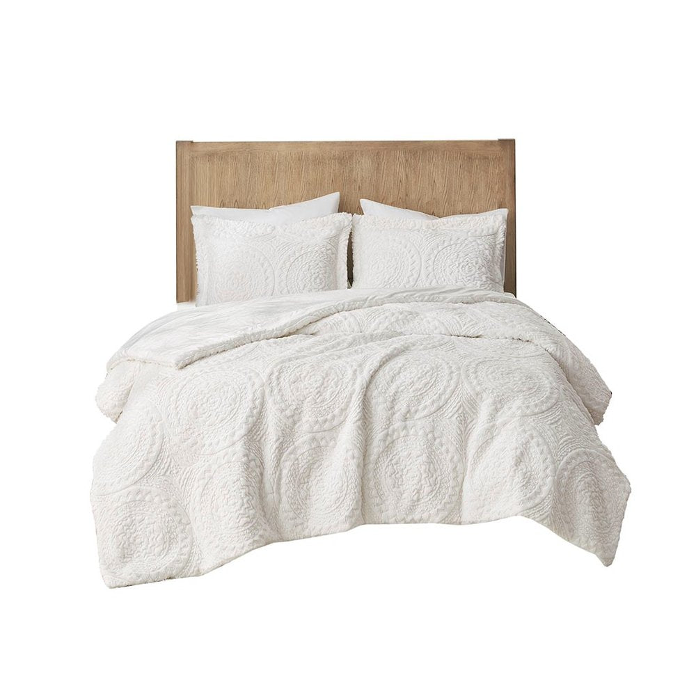 Set of Two Ivory Medallion Twin Ring Stitch Polyester Sham And Comforter HomeRoots
