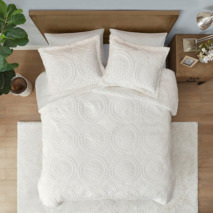Set of Two Ivory Medallion Twin Ring Stitch Polyester Sham And Comforter HomeRoots