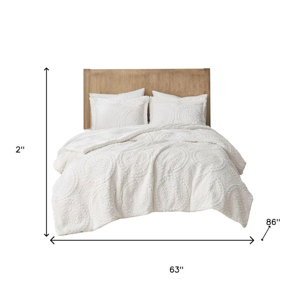 Set of Two Ivory Medallion Twin Ring Stitch Polyester Sham And Comforter HomeRoots