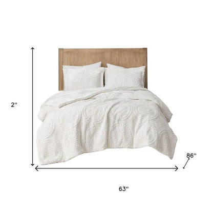 Set of Two Ivory Medallion Twin Ring Stitch Polyester Sham And Comforter HomeRoots