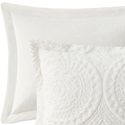 Set of Two Ivory Medallion Twin Ring Stitch Polyester Sham And Comforter HomeRoots