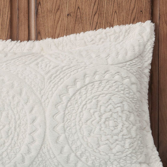 Set of Two Ivory Medallion Twin Ring Stitch Polyester Sham And Comforter HomeRoots