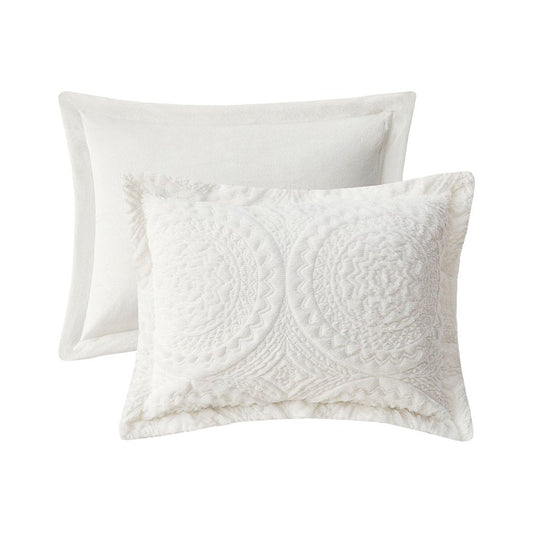 Set of Two Ivory Medallion Twin Ring Stitch Polyester Sham And Comforter HomeRoots