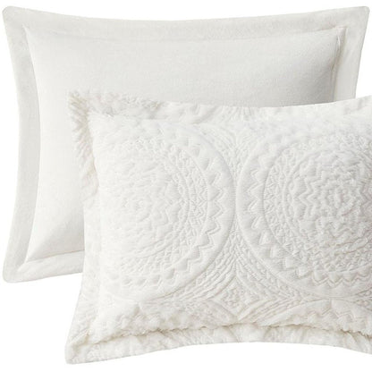 Set of Two Ivory Medallion Twin Ring Stitch Polyester Sham And Comforter HomeRoots