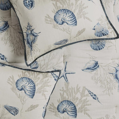 Set of Seven Blue And Ivory Shells and Starfish King Ring Stitch Comforter And Sham HomeRoots